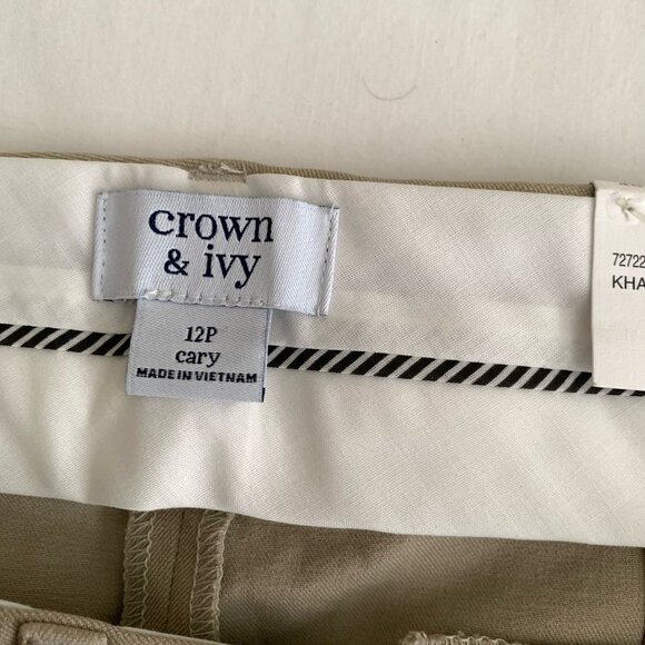 Crown & Ivy Petite Pants Cary Style Straight Ankle Stretch Khaki Size 12P NWT - Picture 4 of 9